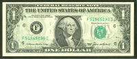 1985 $1 Federal Reserve Note, Moderate 100% Offset Error - Gem